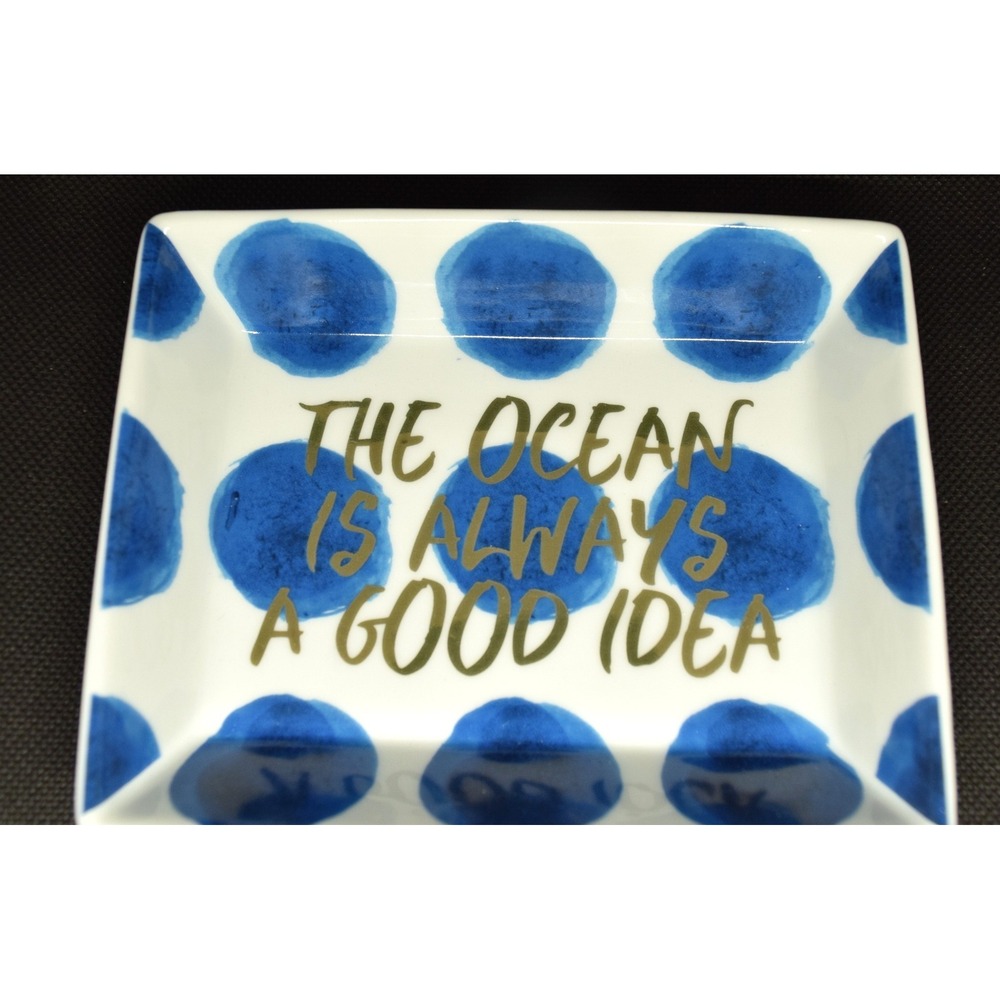 Rosanna Azure Trinket Tray Unisex OS Blue New Ocean Quote Polka Dot Porcelain